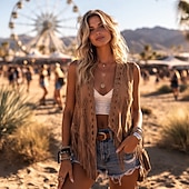 economico Cime-Retrò Vintage Anni '70 Disco Gilet in camoscio Senza maniche Hippie Disco Frangia con nappe Costume Per donna Halloween Carnevale Mascherata Festival Musicale Performance Parata dell'Orgoglio Adulti