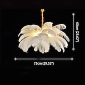 Χαμηλού Κόστους Νησιωτικά φώτα-led κρεμαστό φωτιστικό πολυέλαιος πανέμορφο extra μεγάλο λευκό κρεμαστό φωτιστικό μπουκέτο από φτερά στρουθοκαμήλου ρομαντικό φωτιστικό τοποθετημένο για υπνοδωμάτιο εστιατορίου με ρυθμιζόμενη αλυσίδα (πάρτε μια εφεδρική λάμπα δωρεάν!)