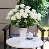 levne Umělé květiny-umělé růže, aranžmá z hedvábných růží do obývacího pokoje, květinová dekorace na stůl pod televizní stolek, umělé květiny do středu pokoje