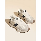 billiga Damsneakers-dam retro vit &amp;grå platåsneakers - avslappnade grova pappaskor med svart kontrastrand för dagligt streetwear, urban pendling &amp;stadsvandring