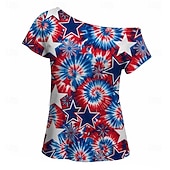  250-jähriges Jubiläum USA Retro Vintage 1980er T-Shirt Ein-Schulter Kurze Ärmel Kostüm Damen 4. Juli Unabhängigkeitstag Erwachsene T-shirt