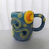 preiswerte Becher &amp; Tassen-Van Gogh Sternennacht 3D-Harzbecher, handbemalte Kaffeetasse, kunstvoll gestalteter Teebecher mit Reliefprägung, künstlerisches Geschenk für Kunstliebhaber, Zuhause &amp;Bürogestaltung