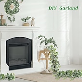 economico Fiore finti-4 mazzi di ghirlande di eucalipto artificiale da 5,9 piedi, ghirlande di finto dollaro d'argento, viticci con fiori bianchi, piante finte sospese in bosso per matrimoni, feste in casa, tavoli,