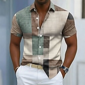  Pánské Geometrický Barevné bloky Slátanina Košile Košile na knoflíky Krátký rukáv Móda pro volný čas Denní Venkovní Dovolená Léto Jaro Přehnutý 3D tisk Len jako košile Vodní modrá Fialová Trávov