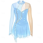 abordables Robes de Patinage Artistique-Figure Skating Dress Girls' Ice Skating Dress Violet Black Yellow Patchwork Open Back High Elasticity Training Competition Skating Wear Classic Crystal / Rhinestone Long Sleeve Ice Skating Figure