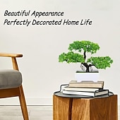 preiswerte Künstliche Pflanzen &amp; Grünpflanzen-Mini-Bonsai-Bäume aus Kunststoff in Zementtöpfen, dreistämmige künstliche Kiefern-Bonsai, künstliche Topfpflanzen für die Dekoration von Wohnzimmer, Schreibtisch oder Homeoffice
