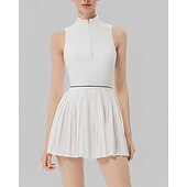 baratos Vestido Feminino-Mulheres Cor Sólida Vestido de tênis com shorts e sutiã embutidos Vestido esportivo Sem Manga Zip Up Bolsos Elástico Respirável Tênis Corrida Ginástica Gola Alta Vestidos Moletom Preto Branco Roupas