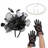 economico Fascinatori &amp; Cappelli-Set Derby Guanti Copricapo Collana con accessori Costume Per donna Mascherata Matrimonio Ascot Festival delle corse di cavalli Adulti Copricapo Guanti Orecchini