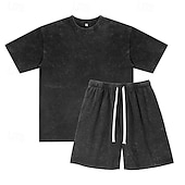 cheap Men's Basic Tees sets-Men T-shirt Suits Tracksuit Shorts and T Shirt Set Short Sleeve Crew Neck Summer Color Block Gymnatics Casual 2 Piece Distressed Casual Vacation Daily Wear Army Green Black Gray Top Tee for Men