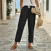  Femmes Pantalon en coton et lin Slacks Pantalon d'été 100% Coton Uni Classique Longueur cheville Taille Moyenne Avec Poches Bouffant Conception à cordon élastique Confort Respirabilité Doux