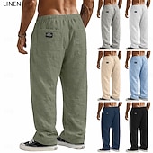 ieftine Clasic-Bărbați Pantaloni de in Pantaloni Pantaloni de vară Pantaloni largi Pantaloni de plajă Cordon Buzunar Talie elastică Simplu Confort Respirabil Lungime totală Casual Zilnic Concediu Vacanță Modă Negru
