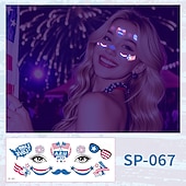  15 Pcs Independence Day Fluorescent Facial Tattoo Patch, American Party Festival Event Waterproof Sweat Disposable Makeup Face Patch