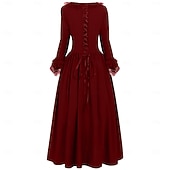 levne Šaty-Viktoria Tarzı Středověké Renesanční Šaty Fancy kostým Plesové Dlouhé rukávy Královský oděv Hranatý Maškarní kostým Dámské Fantazie předvečer Všech svatých Karneval Výkon LARP Ren Faire Dospělé Šaty