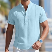 voordelige Straat-Voor heren Overhemd Linnen overhemd Guayabera-shirt Zomer overhemd Strand Kleding Effen Kleur Casual Dagelijks Wit Koningsblauw Groen Khaki Korte mouw Mandarijn Kraag Zomer Lente Kleding