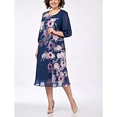 economico Abiti floreali-Per donna Abito Midi Abito a Tubino Vacanza Casual All'aperto Uscire Vestibilità comoda Floreale Mezza Manica Girocollo Blu Blu chiaro Nero Estate Primavera Autunno