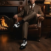 baratos Sapatos Brogue-sapatos oxford brogue preto e branco masculinos com design wingtip, detalhes perfurados para eventos formais e festas casamentos