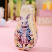 cheap Easter-1pc Easter Bunny Tin Box, Colorful Metal Cookie Candy Box, Cartoon Rabbit Gift Container for Kids, Easter Decoration
