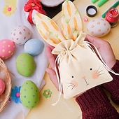 cheap Easter-6pcs Bunny Drawstring Bags, 5.91x7.09inch, Cute Carrot Rabbit Easter Gift Pouches for Party Favors, Candy, Jewelry, Surprise Packaging, Goodie Bags for Wedding, Tailgating, Spring &amp; Summer Events