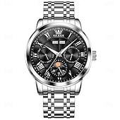 お買い得  機械式腕時計-OLEVS 男性 機械式時計 クリエイティブ 贅沢 ファッション ビジネス スケルトン 自動巻き トゥールビヨン ムーンフェイズ表示 ステンレス レザー 腕時計