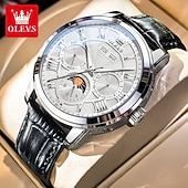お買い得  機械式腕時計-OLEVS 男性 機械式時計 クリエイティブ 贅沢 ファッション ビジネス スケルトン 自動巻き トゥールビヨン ムーンフェイズ表示 ステンレス レザー 腕時計