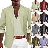 baratos Blazers Clássicos Masculinos-Homens Jaqueta Blazer Colar de entalhe Moda Leve Casual Cor Sólida Blazer Preto Verde Claro Vermelho Moderno Comum 1 Butão