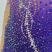 cheap Figure Skating Dresses-Figure Skating Dress Women's Ice Skating Dress Fuchsia Patchwork Open Back Stretchy Training Competition Skating Wear Classic Crystal / Rhinestone Long Sleeve Ice Skating Figure Skating