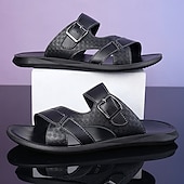 cheap Casual Sandals-Men's Faux Leather Buckle Sandals, Stylish and Comfortable for Resort Wear and Outdoor Events