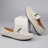 economico Mocassini casual-mocassini slip-on da uomo in similpelle bianca con fibbia in metallo, classiche scarpe casual da lavoro per gli spostamenti in ufficio, i matrimoni e l'uso quotidiano