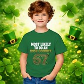 cheap St. Patrick's Tops-St. Patrick St. Paddy's Day Boys' 3D Graphic Funny Slang 67 T shirt Tee Short Sleeve 3D Print Summer Spring Sports Fashion Streetwear Kids 4-12 Years Crew Neck Casual Daily Outdoor Regular Fit