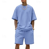 tanie Zestawy koszulek męskich Basic-Męskie T-shirt Garnitury 2 sztuki stroje Koszulka i spodenki Krótki rękaw Półgolf Lato Równina Moda Codzienny 2-częściowa Codzienny Urlop Dzienne zużycie Zgniła zieleń Czarny Biały Top Tee dla
