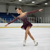 cheap Figure Skating Dresses-Figure Skating Dress Girls' Ice Skating Dress Fuchsia Patchwork Open Back Stretchy Training Competition Skating Wear Classic Crystal / Rhinestone Long Sleeve Ice Skating Figure Skating