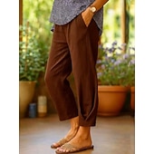  Damen Kunstbaumwollleinen Freizeithose Sommerhose Gerade Urlaub Basic Lässig Volle Länge Hohe Taille Einfach Tasche Bequem Weich Mikroelastisch Täglich Outdoor Straße Blau Weiß Hellgrün Himmelblau