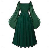 levne Šaty-Středověké Renesanční ozdobný Po kotníky Šaty Dlouhé rukávy Víla Korzet Pevná barva Maškarní kostým Dámské Fantazie předvečer Všech svatých Karneval Plesová maškaráda Renesanční jarmark Retro