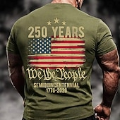  4th of July 2026 250th Memorial Day Men's 3D Print US Flag Crew Neck Short Sleeve T-Shirt Daily Street