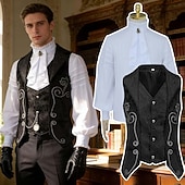 billiga Outfits-Rokoko Victoriansk Renässans Finkostym Frack Skjorta Adelsman Kunglig klädsel Maskeradkläder Herr fantasi Halloween Karnival Prestanda LARP Ren Faire Vuxna Väst Skjorta