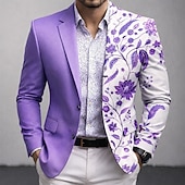 baratos Blazers Impressos Masculinos-Homens Estampa floral Jaqueta Blazer Casaco Da Moda Confortável Respirável Artistíco Casual Casual Diário Formal Impressão 3D Botões Bolso multi Outono &amp; inverno Primavera Entalhe Manga Longa Azul