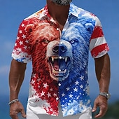  Hombre León 4 de julio, 250 aniversario de Estados Unidos Bandera de EE. UU. Camisa Abotonar la camisa Manga Corta Patriótico Exterior Festivos Verano Primavera Cuello Vuelto Impresión 3D camisas con