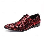 tanie Elementarne Buty Eleganckie-Oryginalne skórzane, czerwone, męskie buty wizytowe z artystycznym nadrukiem, wyjątkowe obuwie designerskie na ślub, wygodne i modne na dzień ślubu