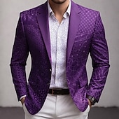cheap Men's Printed Blazers-Men's Graphic Blazer Jacket Coat Comfortable Breathable Artistic Casual Daily Party Evening Wear Festival 3D Print Buttons Multi Pocket Fall &amp; Winter Spring Notch Long Sleeve Blue Purple Green