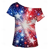  الذكرى السنوية الـ 250 للولايات المتحدة الأمريكية عتيق / معتق الثمانينات تي شيرت كتف واحد أكمام قصيرة ملابس تنكرية نسائي 4 يوليو يوم الاستقلال للبالغين T-skjorte