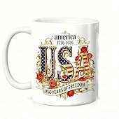 olcso Bögrék és csészék-Amerikai 250. évfordulós kerámia kávésbögre, 11.2/15.2 oz-os fehér bögre amerikai zászlóval &amp;250 éves, félszáz éves kerámia kávésbögre, 1776-2026 America 250, ideális irodába vagy gyűjtőknek