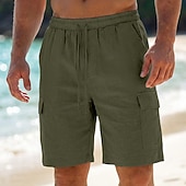 voordelige Vakantie-Voor heren Cargoshorts Korte broek Linnen korte broek Zomer korte broeken Strandshorts Trekkoord Elastische taille Meerdere zakken Effen Effen kleur Korte Buiten Strand Vakantie Hawaii Zwart Wit