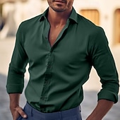 preiswerte Businesshemden für Herren-Herren Hemd Kleidhemd Einfach Büro &amp; Karriere Hochzeitsfeier Hellblau Schwarz Weiß Rote Langarm Revers Sommer Bekleidung