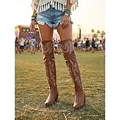 preiswerte Frauen-Damen-Overknee-Cowgirlstiefel, Westernstiefel mit Blockabsatz für Musikfestivals und Country-Konzerte