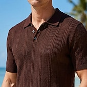 economico Polo classica da uomo-Per uomo Polo Testurizzato Casuale Affari Colletto Polo a Coste Manica Corta Moda Essenziale Tinta unica Testurizzato Bottoni Estate Primavera &amp; Autunno Vestibilità regolare Nero Marrone Verde Blu