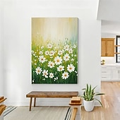cheap Landscape Paintings-Handmade Green White Floral Texture Painting on Canvas oil painting Abstract Floral Wall Art Modern Textured Wall Art Green Floral Painting Boho Living Room Wall Decor
