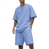 tanie Zestawy koszulek męskich Basic-Męskie T-shirt Garnitury 2 sztuki stroje Koszulka i spodenki Krótki rękaw Półgolf Lato Równina Moda Codzienny 2-częściowa Codzienny Urlop Dzienne zużycie Zgniła zieleń Czarny Biały Top Tee dla