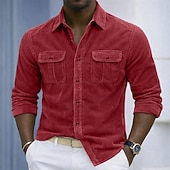 baratos Camisas de trabalho masculinas-Homens Camisa Social Textura Camisa casual Camisas de trabalho Camiseta de Veludo Azul Marinha Azul Manga Longa Tecido Colarinho de Camisa Casual Diário Bolso frontal Roupa Elegante Moda Roupa de rua