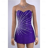 abordables Vestidos de Patinaje Artístico-Vestido de patinaje artístico Mujer Patinaje Sobre Hielo Vestidos Morado Retazos Espalda Abierta Elástico Entrenamiento Competición Ropa de Patinaje Clásico Cristal / Strass Manga Larga Patinaje