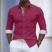 economico Camicie eleganti da uomo-Per uomo Camicia Camicia elegante Camicia con Bottoni Tinta unica Quotidiano Affari Blu chiaro Verde chiaro Blu marino Manica Lunga Collo ripiegato Tutte le stagioni Abbigliamento Patchwork